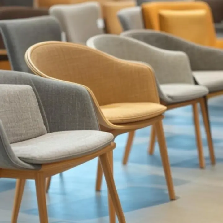 Baner promocyjny prezentujący wyprzedaż mebli w nowoczesnym wnętrzu.