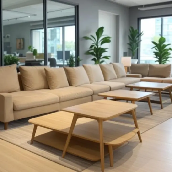 Przytulny showroom MeblooCraft w beżowo-drewnianej aranżacji