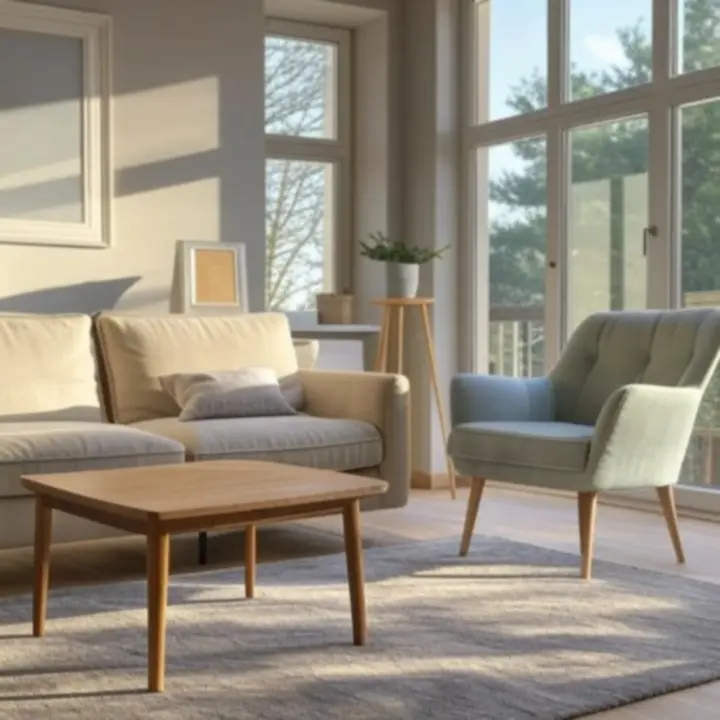 Nowoczesny salon z sofą, stołem i dodatkami z kolekcji MeblooCraft