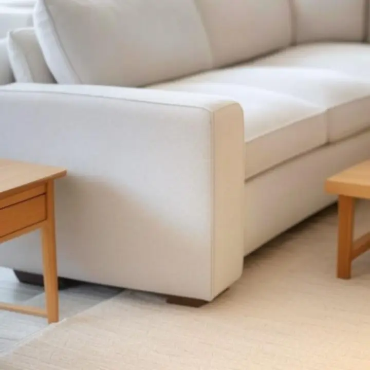 Szczegółowe ujęcie sofy w realistycznej aranżacji salonu